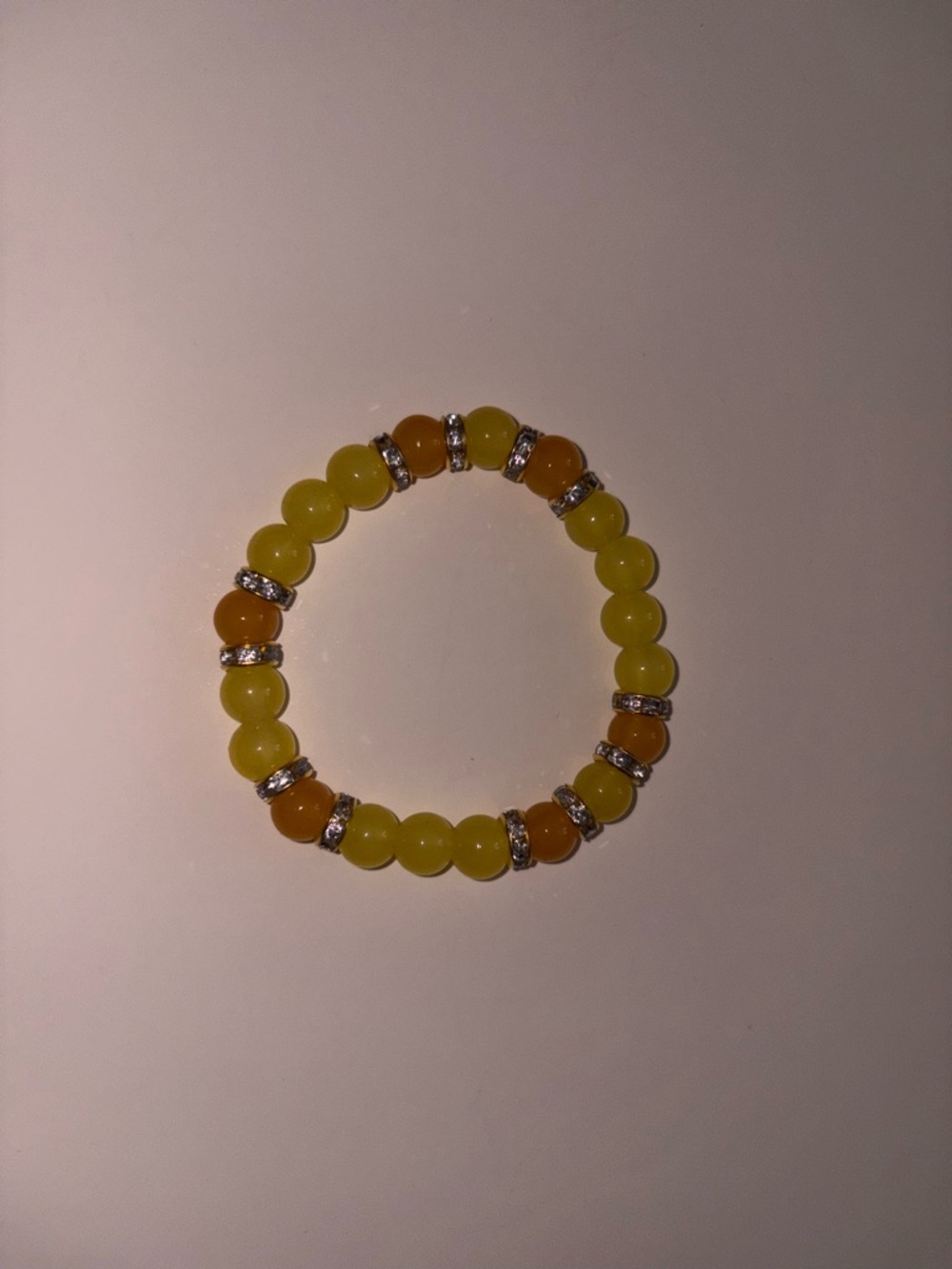 Handmade Yellow Beaded Stretch Bracelet with Rhinestone Accents